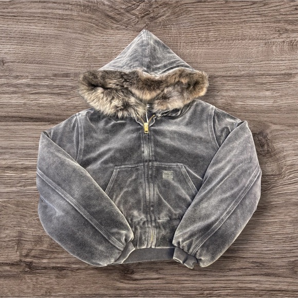 Alexander Wang grey workwear Hoodie with detachable fur hood